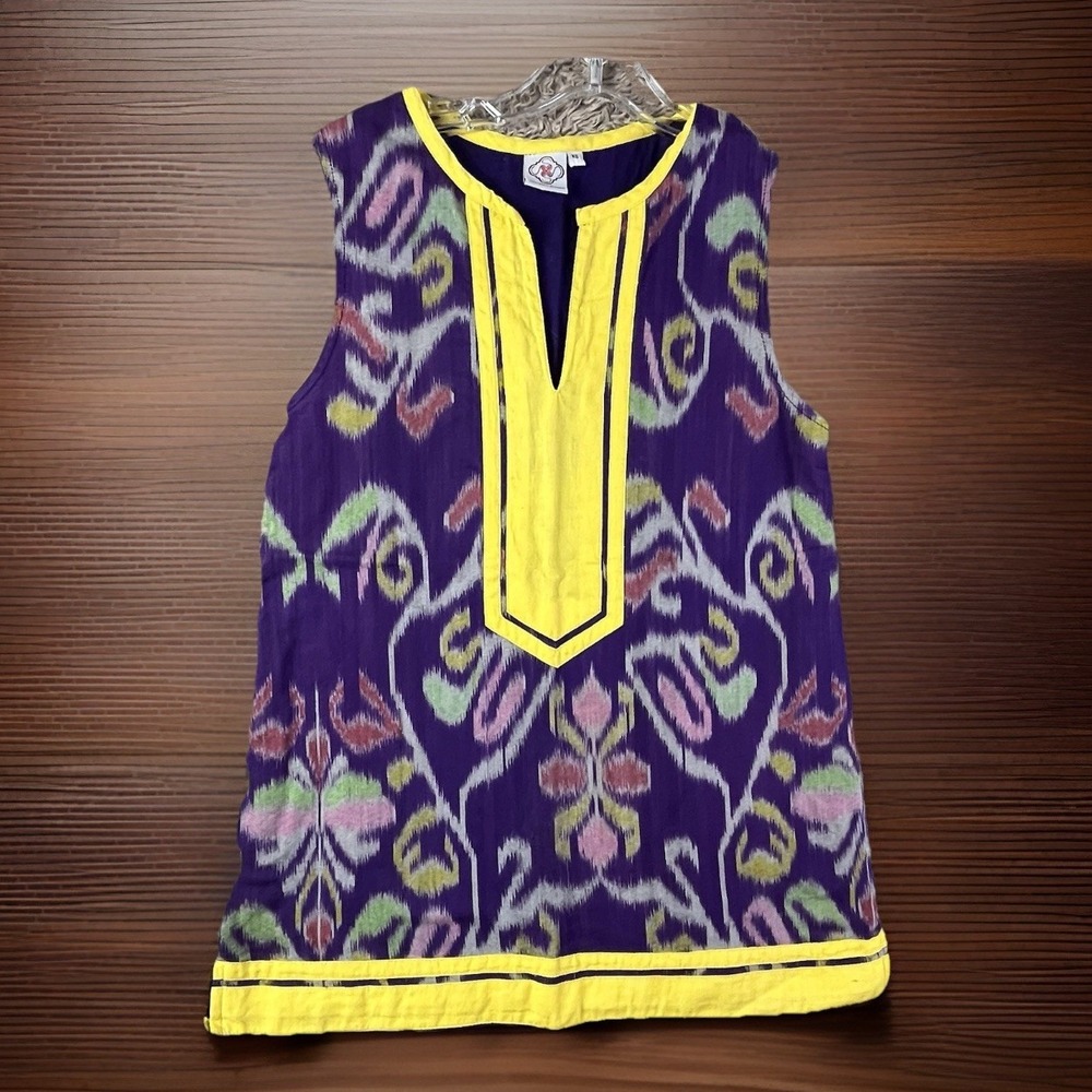 Sheridan French Dress Girls Size XS Purple Yellow Geometric Sleeveless Cotton